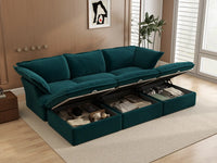 Seccional Pit de 3 plazas Deluxe Cloud Turquesa | 6 piezas (incluye 3 pufs), tapizado en tela de terciopelo, puf con almacenamiento