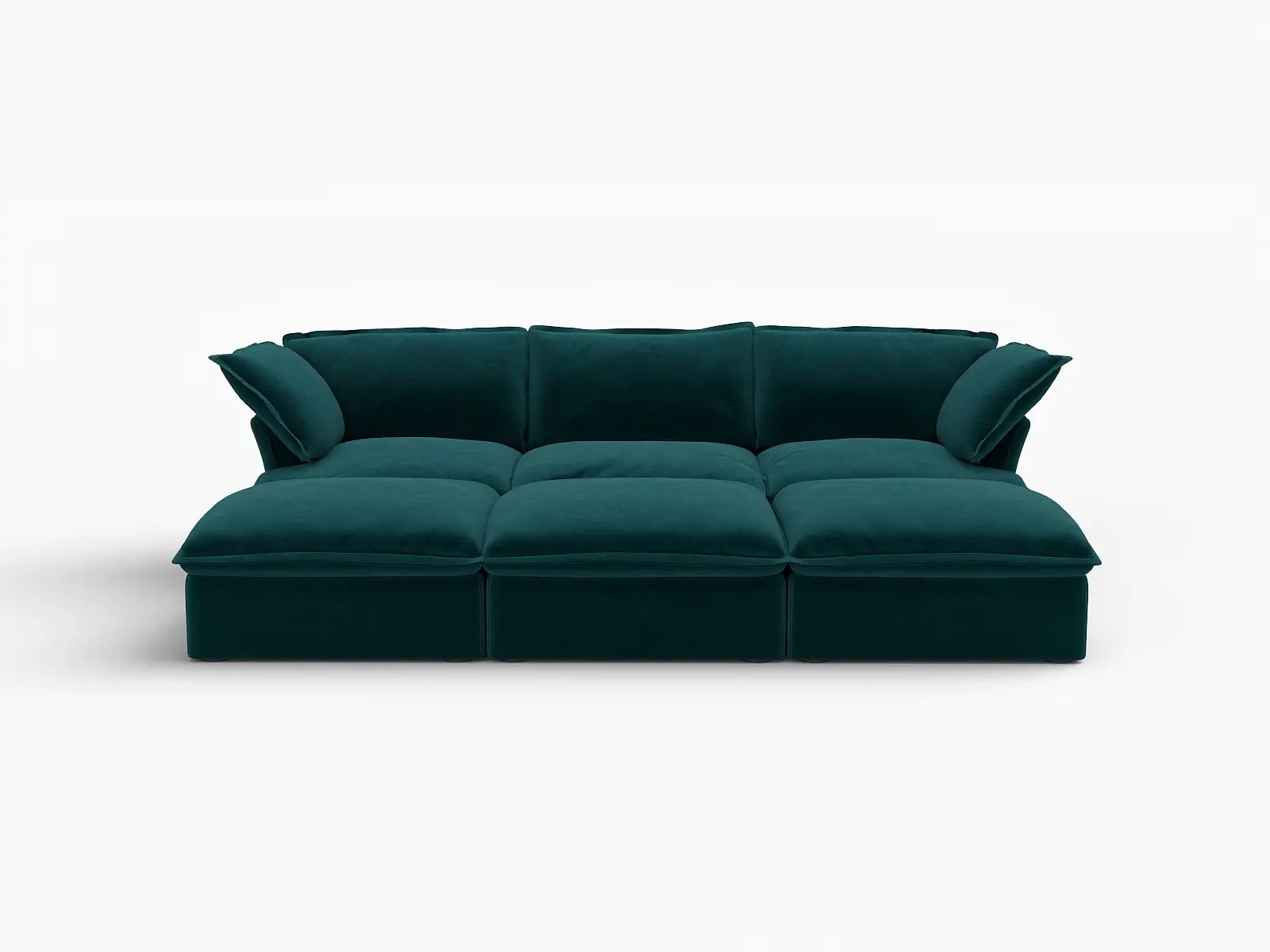 Seccional Pit de 3 plazas Deluxe Cloud Turquesa | 6 piezas (incluye 3 pufs), tapizado en tela de terciopelo, puf con almacenamiento