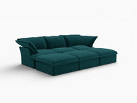 Seccional Pit de 3 plazas Deluxe Cloud Turquesa | 6 piezas (incluye 3 pufs), tapizado en tela de terciopelo, puf con almacenamiento