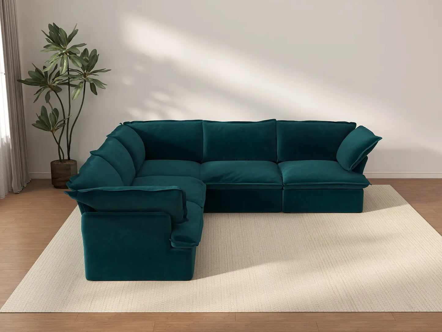Sofá en forma de V lavable de 5 plazas Deluxe Cloud Turquesa | 5 piezas, tela de terciopelo, gran espacio