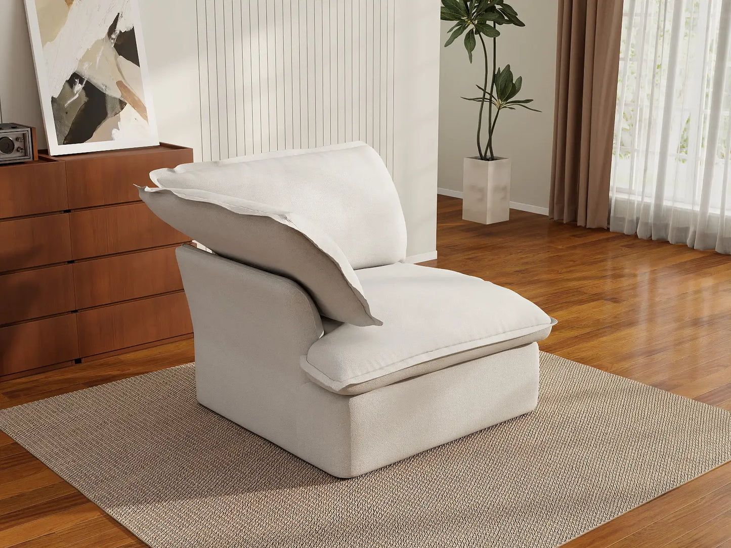 Deluxe Cloud White 1-Seater Single Sofa | 1-Piece, Linen and Cotton Fabric, Washable Covers