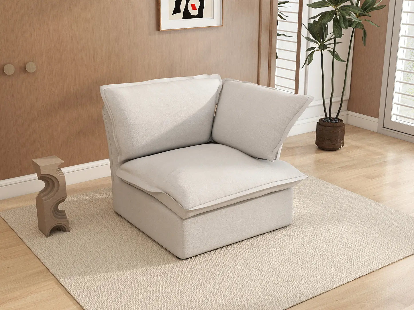 Deluxe Cloud White 1-Seater Single Sofa | 1-Piece, Linen and Cotton Fabric, Washable Covers