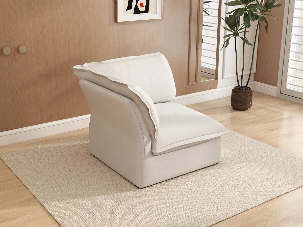 Deluxe Cloud White 1-Seater Single Sofa | 1-Piece, Linen and Cotton Fabric, Washable Covers