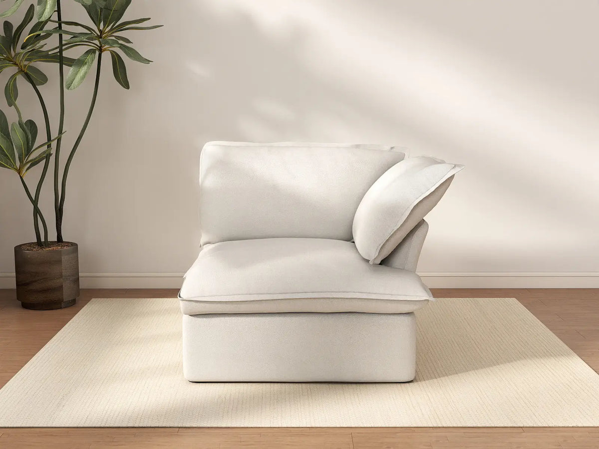 Deluxe Cloud White 1-Seater Single Sofa | 1-Piece, Linen and Cotton Fabric, Washable Covers