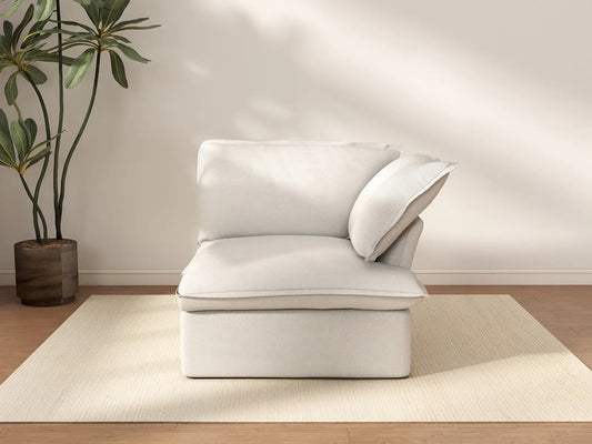 Deluxe Cloud White 1-Seater Single Sofa | 1-Piece, Linen and Cotton Fabric, Washable Covers