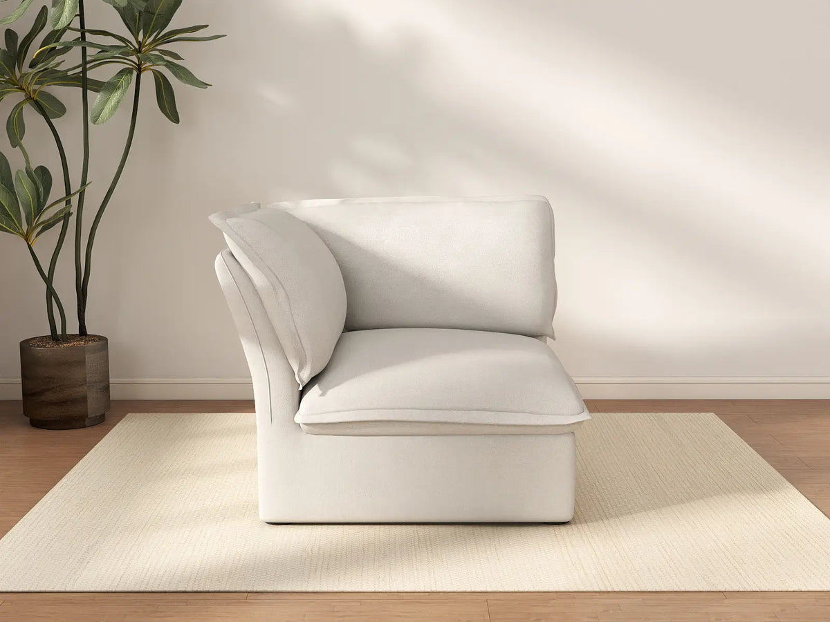 Deluxe Cloud White 1-Seater Single Sofa | 1-Piece, Linen and Cotton Fabric, Washable Covers