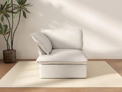 Deluxe Cloud White 1-Seater Single Sofa | 1-Piece, Linen and Cotton Fabric, Washable Covers