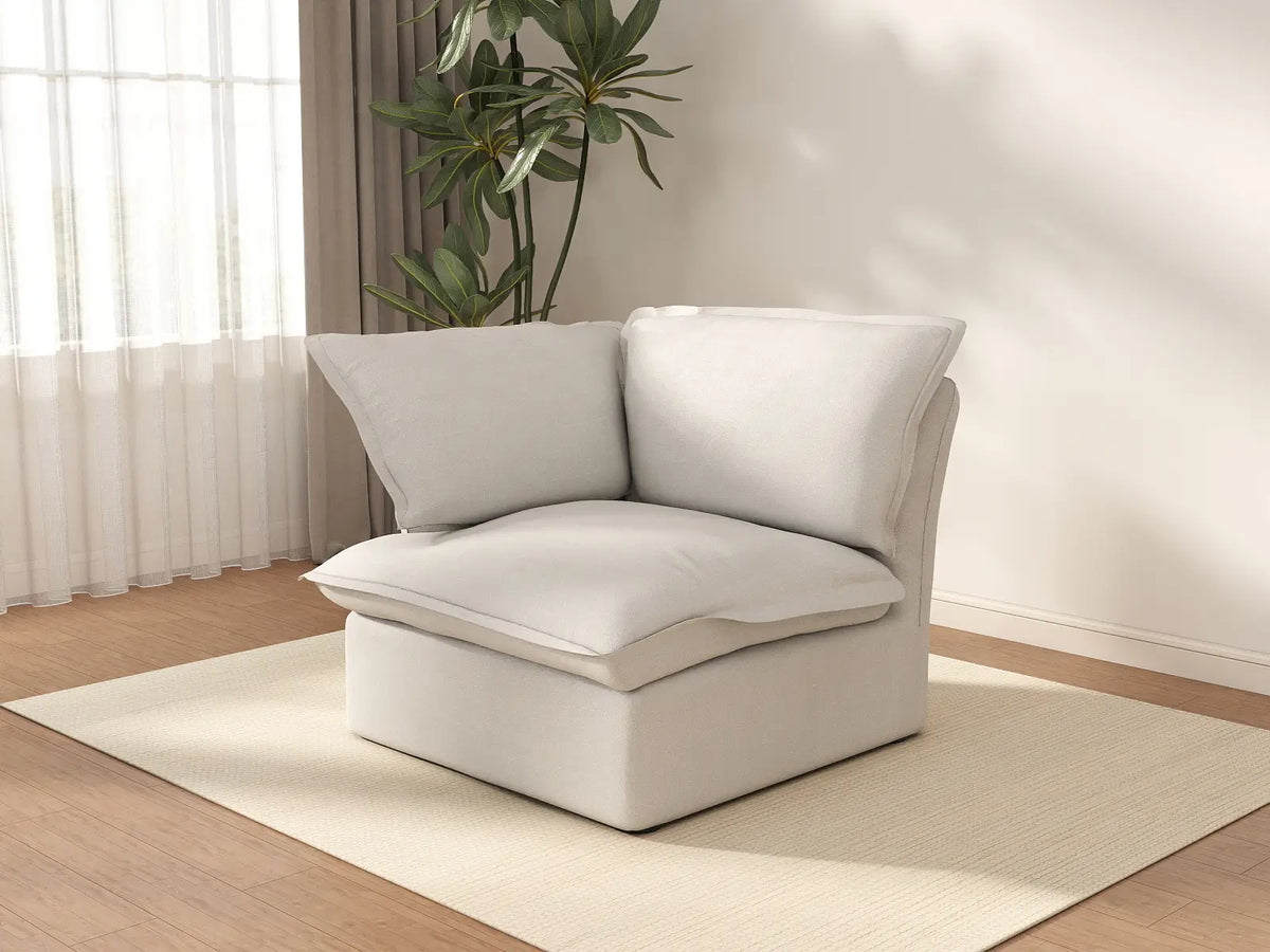 Deluxe Cloud White 1-Seater Single Sofa | 1-Piece, Linen and Cotton Fabric, Washable Covers