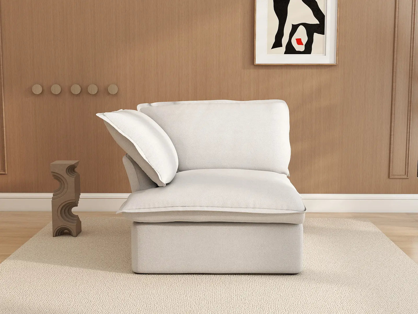 Deluxe Cloud White 1-Seater Single Sofa | 1-Piece, Linen and Cotton Fabric, Washable Covers