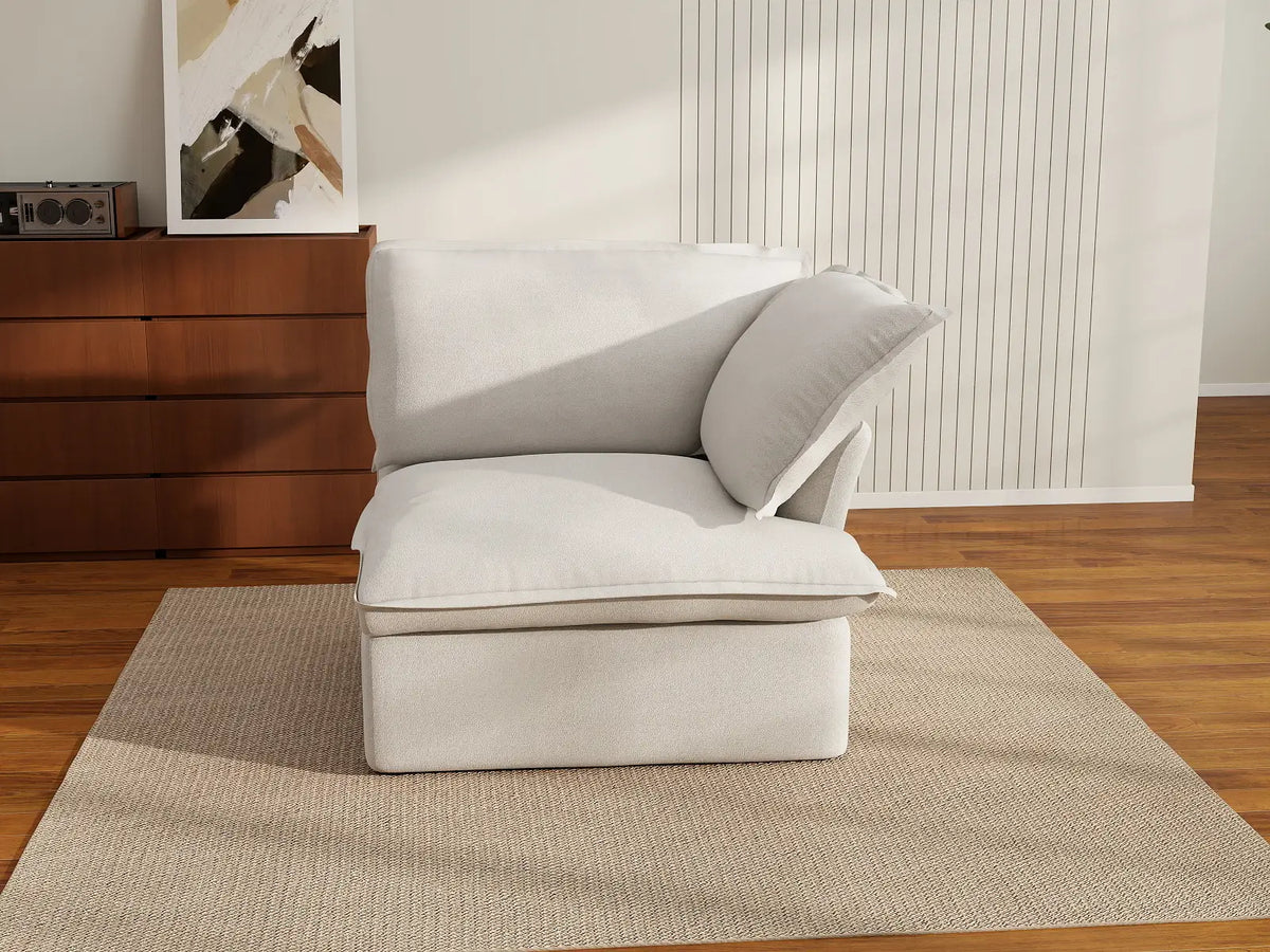 Deluxe Cloud White 1-Seater Single Sofa | 1-Piece, Linen and Cotton Fabric, Washable Covers