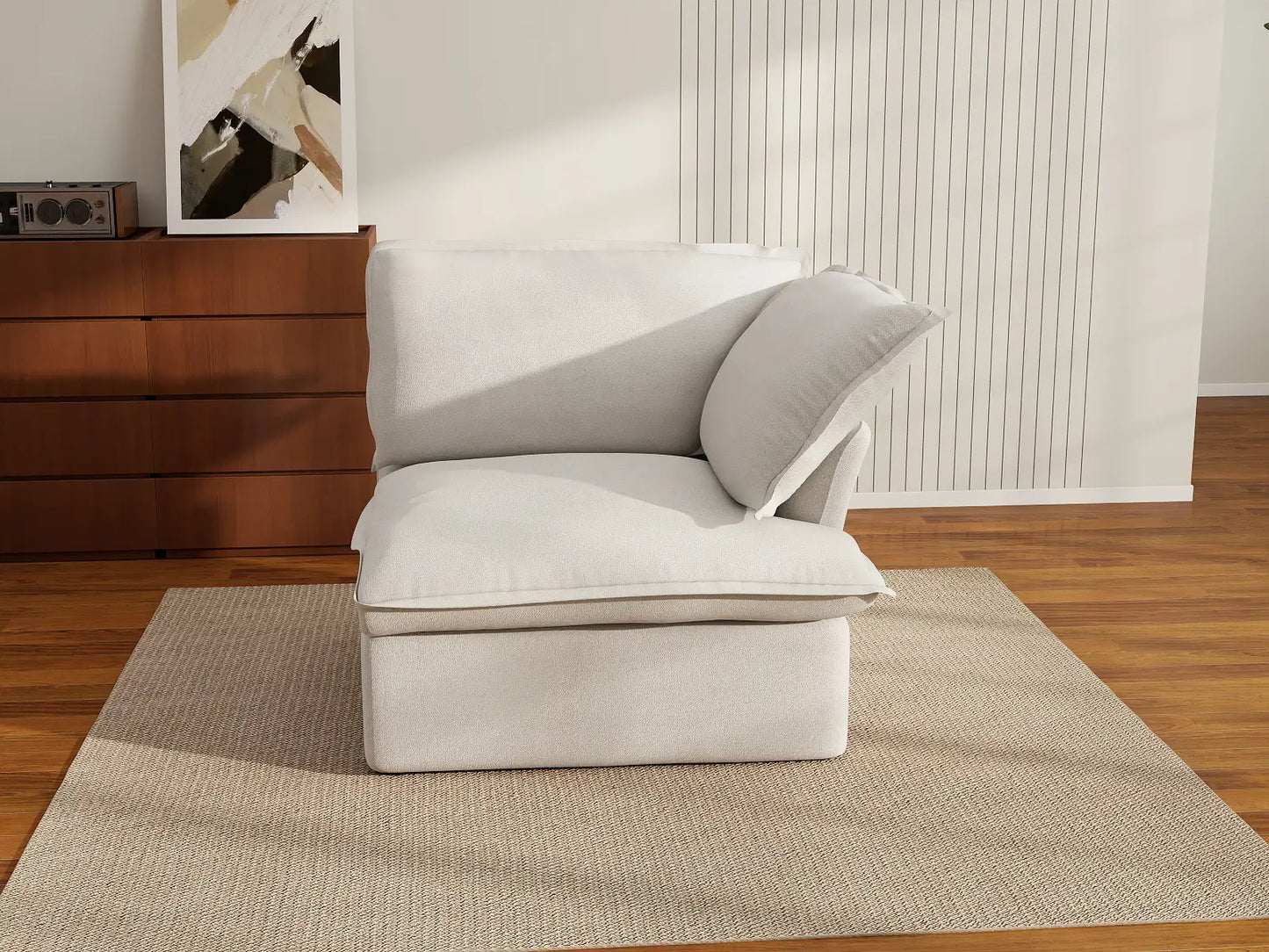 Deluxe Cloud White 1-Seater Single Sofa | 1-Piece, Linen and Cotton Fabric, Washable Covers