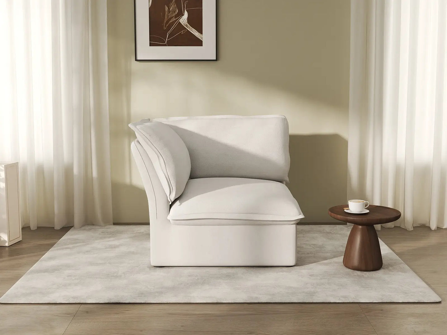 Deluxe Cloud White 1-Seater Single Sofa | 1-Piece, Linen and Cotton Fabric, Washable Covers