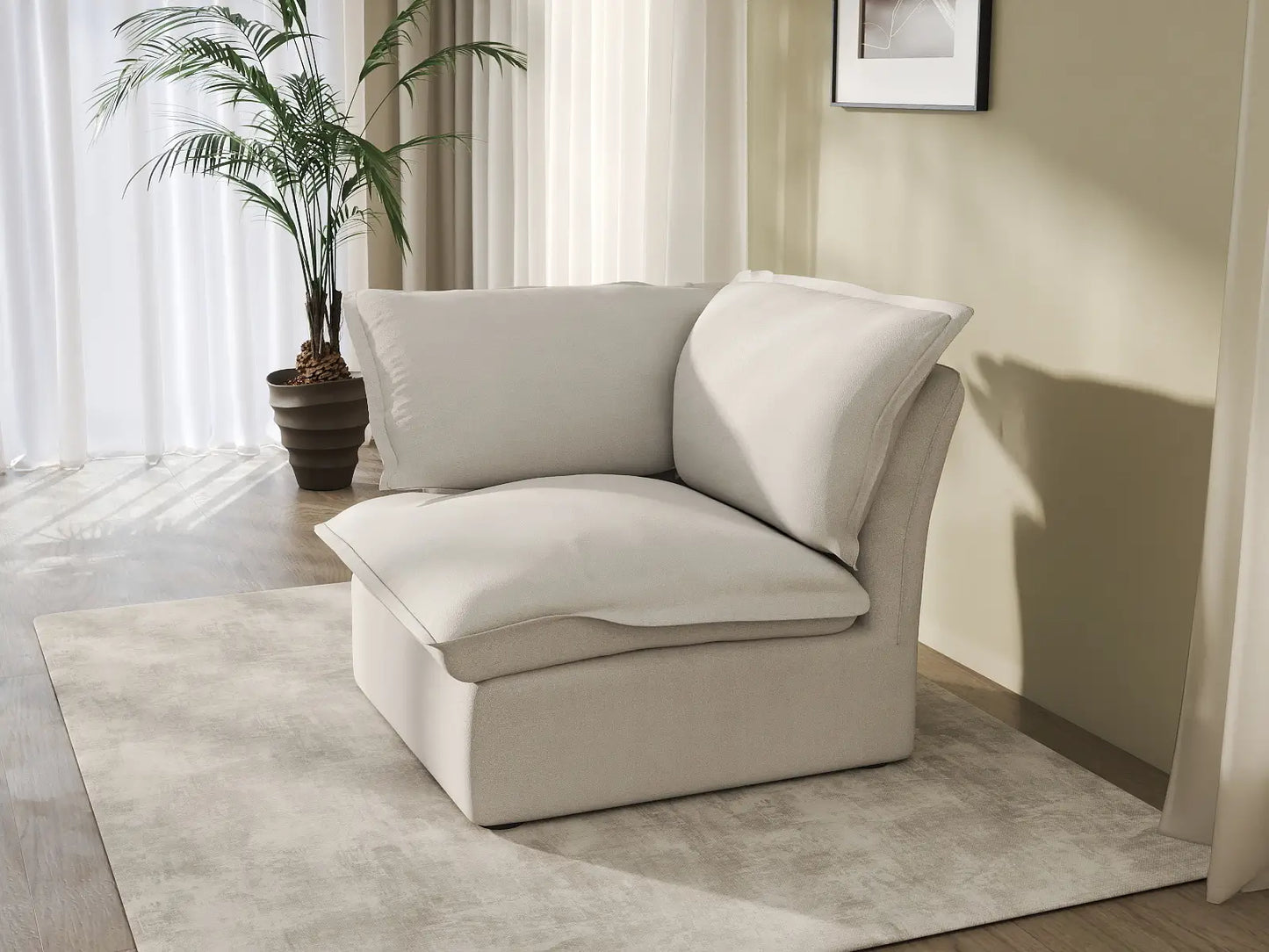 Deluxe Cloud White 1-Seater Single Sofa | 1-Piece, Linen and Cotton Fabric, Washable Covers