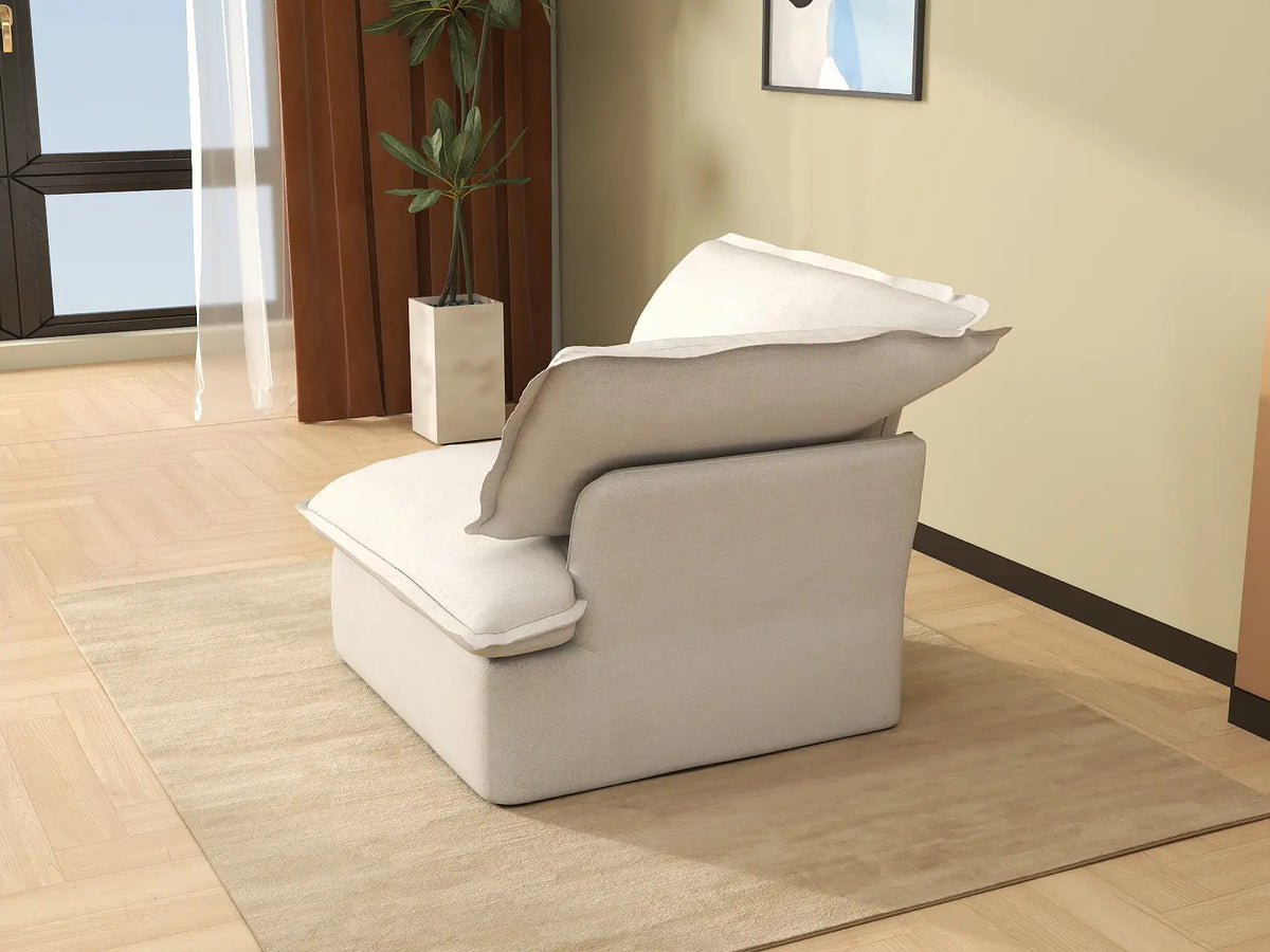 Deluxe Cloud White 1-Seater Single Sofa | 1-Piece, Linen and Cotton Fabric, Washable Covers