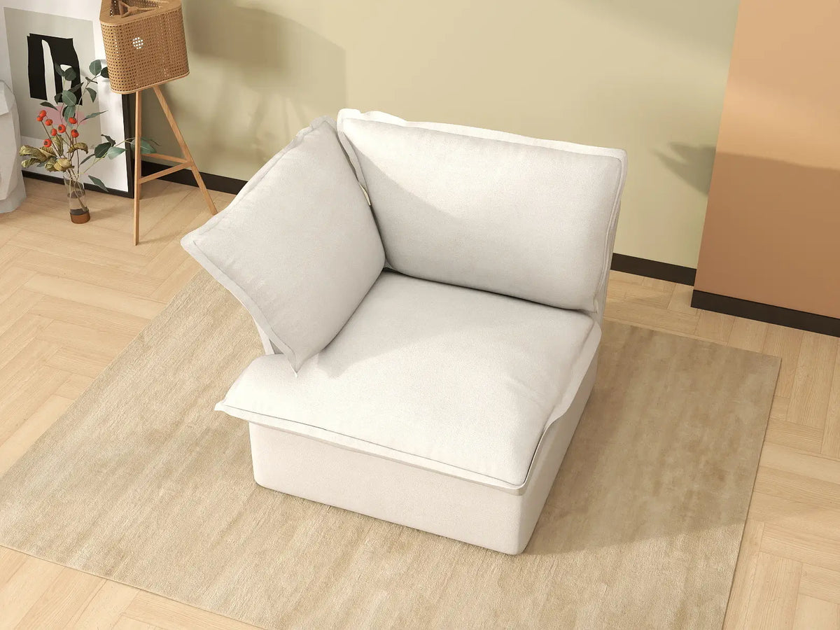 Deluxe Cloud White 1-Seater Single Sofa | 1-Piece, Linen and Cotton Fabric, Washable Covers