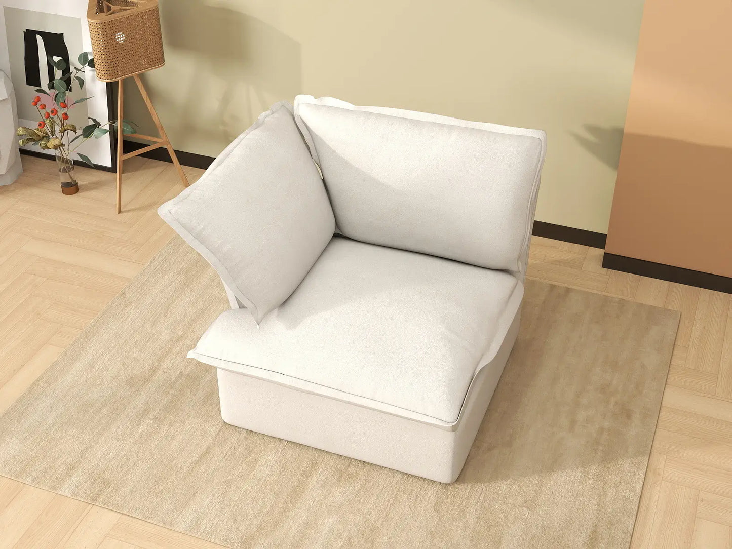 Deluxe Cloud White 1-Seater Single Sofa | 1-Piece, Linen and Cotton Fabric, Washable Covers