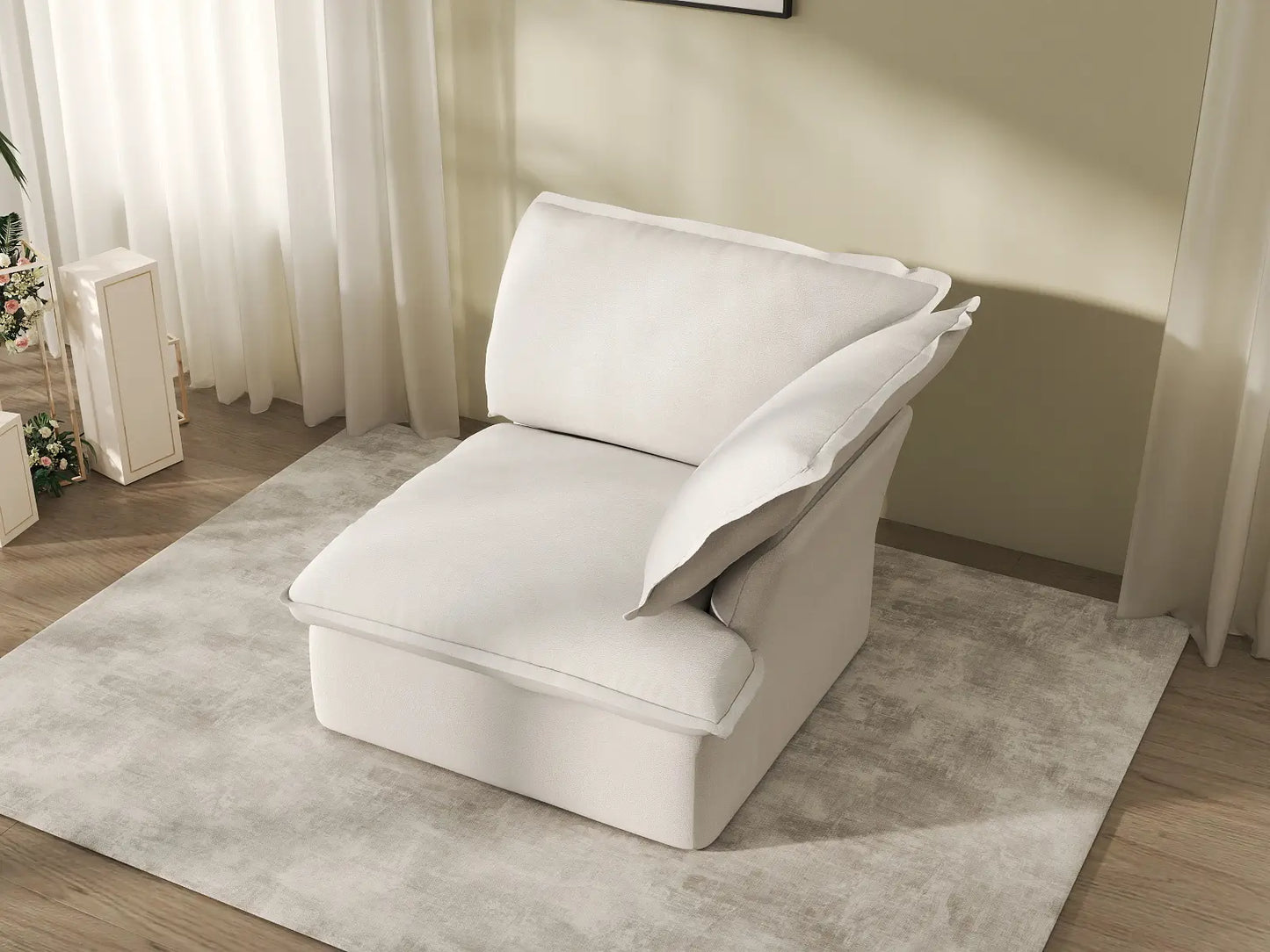 Deluxe Cloud White 1-Seater Single Sofa | 1-Piece, Linen and Cotton Fabric, Washable Covers