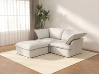 Deluxe Cloud White 2-Seater Chaise Sectional Small Space | 3-Piece (includes 1 ottoman), Linen and Cotton Fabric, Storage Ottoman