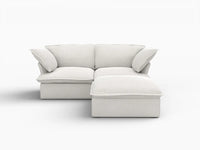 Deluxe Cloud White 2-Seater Chaise Sectional Small Space | 3-Piece (includes 1 ottoman), Linen and Cotton Fabric, Storage Ottoman