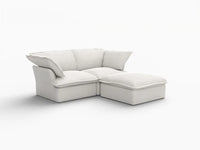 Deluxe Cloud White 2-Seater Chaise Sectional Small Space | 3-Piece (includes 1 ottoman), Linen and Cotton Fabric, Storage Ottoman