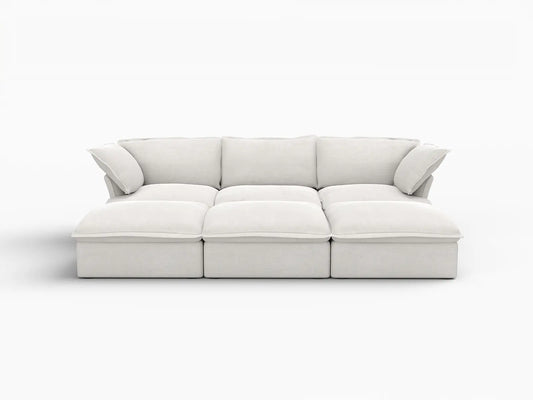 Deluxe Linen Cloud Sectional Sofas Covers | White Linen and Cotton Sofa Cover for 3-Seater with 3-Ottoman