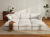 Deluxe Linen Cloud Sectional Sofas Covers | White Linen and Cotton Sofa Cover for 3-Seater with 3-Ottoman