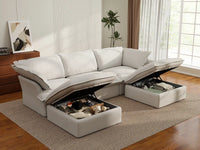 Deluxe Cloud White 3-Seater Modular Sectional | 5-Piece (includes 2 ottomans), Linen and Cotton Fabric, Storage Ottoman