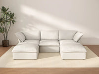 Deluxe Cloud White 3-Seater Modular Sectional | 5-Piece (includes 2 ottomans), Linen and Cotton Fabric, Storage Ottoman