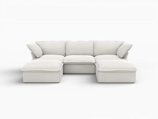 Deluxe Linen Cloud Sectional Sofas Covers | White Linen and Cotton Sofa Cover for 3-Seater with 2-Ottoman