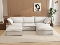 Deluxe Cloud White 3-Seater Modular Sectional | 5-Piece (includes 2 ottomans), Linen and Cotton Fabric, Storage Ottoman