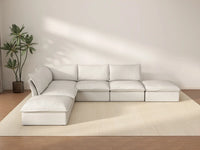 Deluxe Cloud White 4-Seater L-Shaped Sofa with Storage | 6-Piece (includes 2 ottomans), Linen and Cotton Fabric, Washable Covers