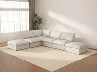Deluxe Cloud White 4-Seater L-Shaped Sofa with Storage | 6-Piece (includes 2 ottomans), Linen and Cotton Fabric, Washable Covers