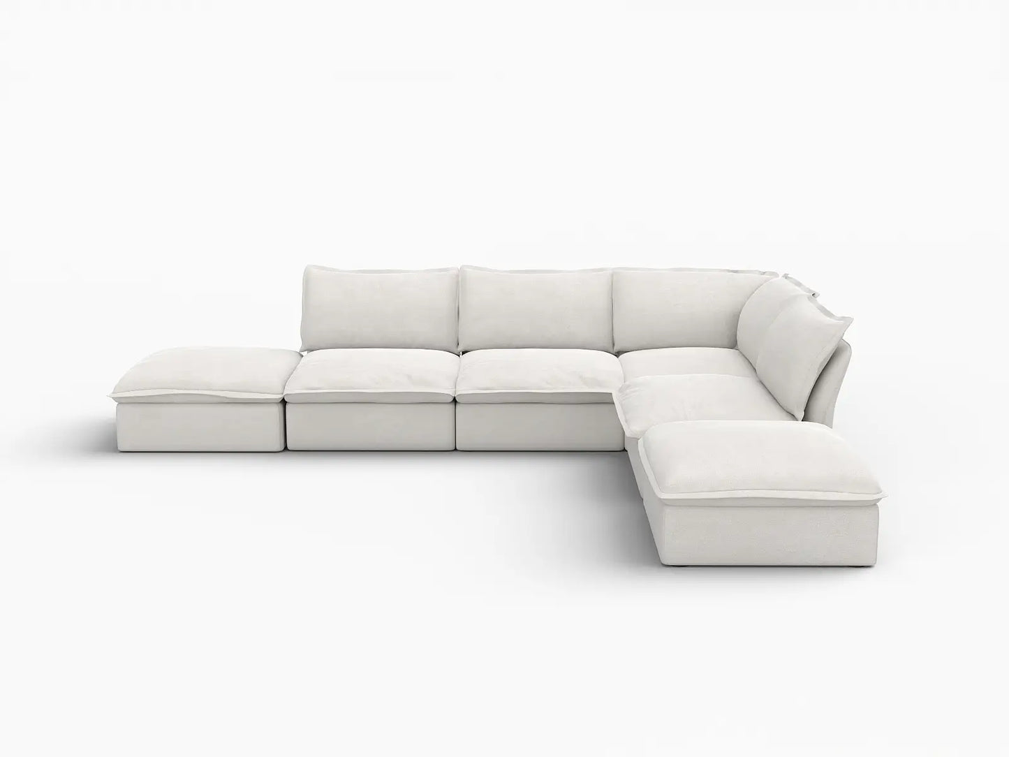 Deluxe Cloud White 4-Seater L-Shaped Sofa with Storage | 6-Piece (includes 2 ottomans), Linen and Cotton Fabric, Washable Covers