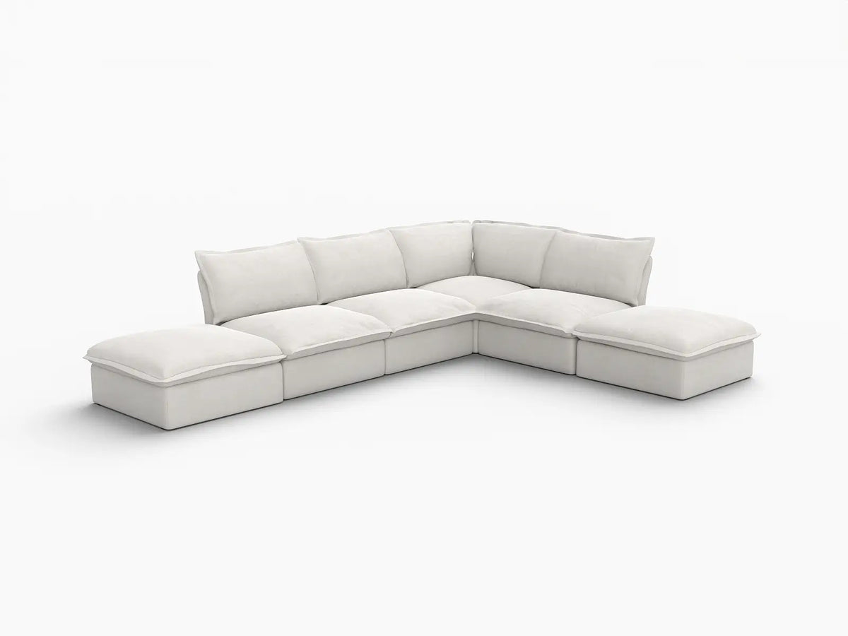 Deluxe Cloud White 4-Seater L-Shaped Sofa with Storage | 6-Piece (includes 2 ottomans), Linen and Cotton Fabric, Washable Covers