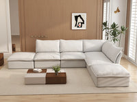 Deluxe Cloud White 4-Seater L-Shaped Sofa with Storage | 6-Piece (includes 2 ottomans), Linen and Cotton Fabric, Washable Covers