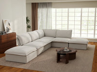 Deluxe Cloud White 4-Seater L-Shaped Sofa with Storage | 6-Piece (includes 2 ottomans), Linen and Cotton Fabric, Washable Covers