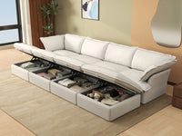 Deluxe Cloud White 4-Seater Pit Sectional with Storage | 8-Piece (includes 4 ottomans), Linen and Cotton Fabric, Washable Covers