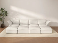 Deluxe Cloud White 4-Seater Pit Sectional with Storage | 8-Piece (includes 4 ottomans), Linen and Cotton Fabric, Washable Covers