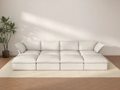 Deluxe Cloud White 4-Seater Pit Sectional with Storage | 8-Piece (includes 4 ottomans), Linen and Cotton Fabric, Washable Covers