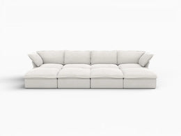 Deluxe Linen Cloud Sectional Sofas Covers | White Linen and Cotton Sofa Cover for 4-Seater with 4-Ottoman
