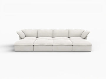 Deluxe Linen Cloud Sectional Sofas Covers | White Linen and Cotton Sofa Cover for 4-Seater with 4-Ottoman