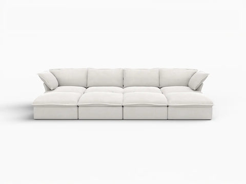 Deluxe Linen Cloud Sectional Sofas Covers | White Linen and Cotton Sofa Cover for 4-Seater with 4-Ottoman