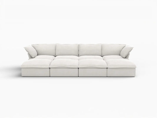 Deluxe Linen Cloud Sectional Sofas Covers | White Linen and Cotton Sofa Cover for 4-Seater with 4-Ottoman