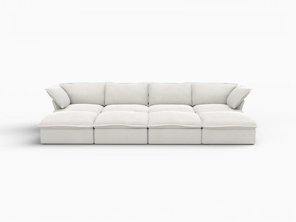 Deluxe Linen Cloud Sectional Sofas Covers | White Linen and Cotton Sofa Cover for 4-Seater with 4-Ottoman