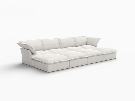Deluxe Linen Cloud Sectional Sofas Covers | White Linen and Cotton Sofa Cover for 4-Seater with 4-Ottoman