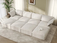 Deluxe Cloud White 4-Seater Pit Sectional with Storage | 8-Piece (includes 4 ottomans), Linen and Cotton Fabric, Washable Covers