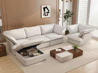 Deluxe Cloud White 4-Seater Sofa with Storage | 5-Piece (includes 1 ottoman), Linen and Cotton Fabric, Washable Covers