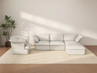 Deluxe Cloud White 4-Seater Sofa with Storage | 5-Piece (includes 1 ottoman), Linen and Cotton Fabric, Washable Covers