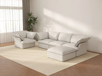 Deluxe Cloud White 4-Seater Sofa with Storage | 5-Piece (includes 1 ottoman), Linen and Cotton Fabric, Washable Covers