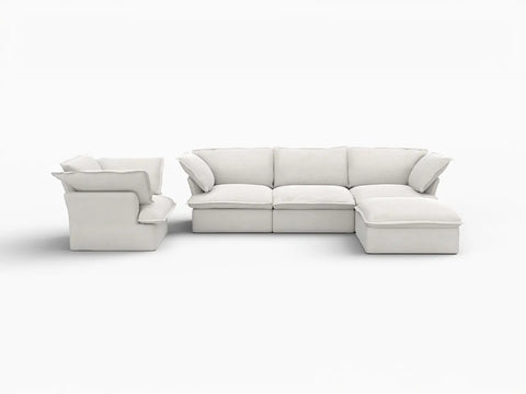 Deluxe Linen Cloud Sectional Sofas Covers | White Linen and Cotton Sofa Cover for 4-Seater with 1-Ottoman